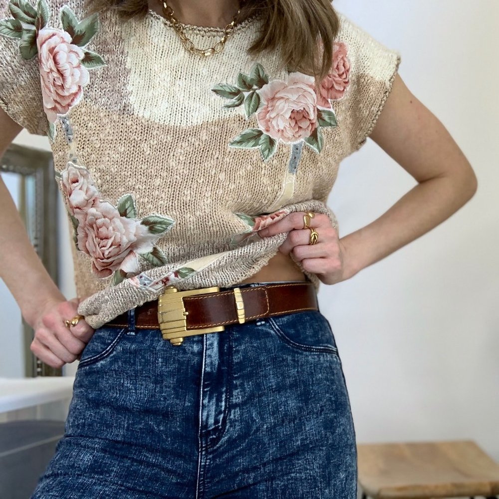 Vintage Floral Knit Boxy Top
